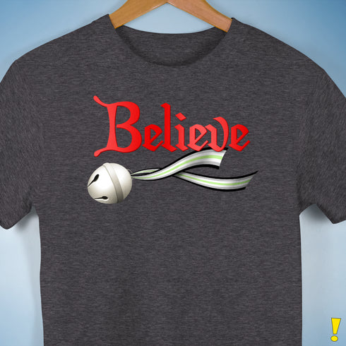Believe Agender Pride Jingle Bell Premium Unisex T-Shirt - Dark Grey Heather